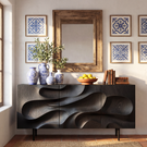Solid Wood Sideboard Cabinet with Carved Front for Living and Dining Room Storage
