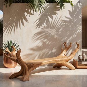 Sculptural Solid Wood Garden Bench with Branch Inspired Frame
