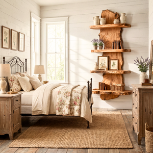 Live Edge Wooden Wall Shelf Rustic Floating Solid Wood Shelving