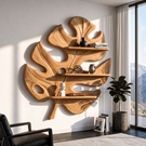 Tropical Leaf Solid Wood Wall Shelf with Sculptural Botanical Design