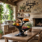 Solid Wood Four-Tier Fruit Bowl Sculpture with Organic Branch Stand