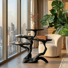 Bonsai Branch Four Tier Wood Display Table with Sculpted Organic Base