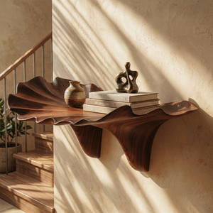 Handcrafted Solid Wood Floating Leaf Wall Shelf with Organic Curved Form