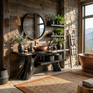 Bathroom Vanity Solid Wood with Organic Branch Legs and Open Shelf