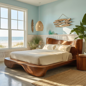Organic Curve Solid Wood Bed with Artistic Headboard
