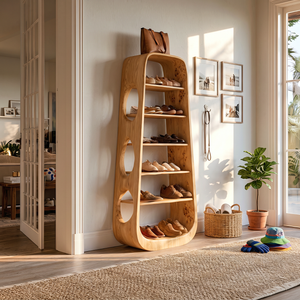Shoe Cabinet Solid Wood Tall Open Shoe Storage Rack for Entryway Bedroom and Closet