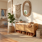 Organic Solid Wood Shoe Cabinet with Entryway Bench and Open Storage