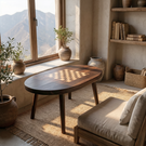 Handcrafted Solid Wood Chess Coffee Table with Freeform Top and Tapered Legs