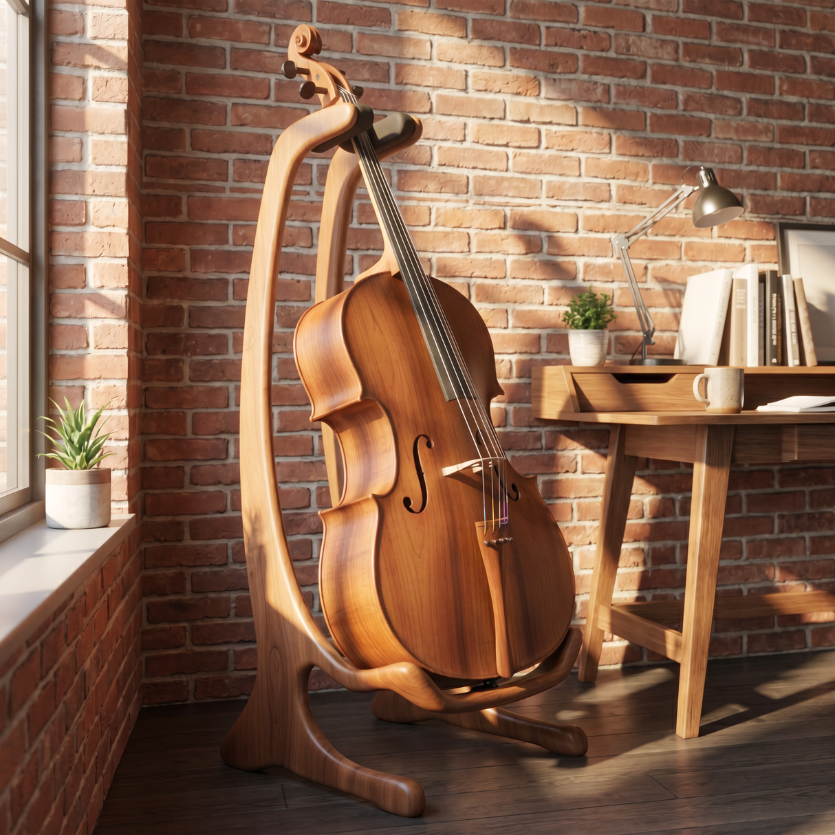 Handmade Wooden Guitar Holder Artistic Sculptural Floor Stand For Instruments
