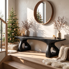Bench Solid Wood with Sculptural Loop Base and Flowing Live Edge Seat
