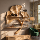 Solid Wood Ginkgo Leaf Wall Shelf Sculpture for Living Room Decor