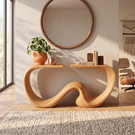 Console Table Solid Wood with Sculptural Twin Wave Base for Entryway Decor