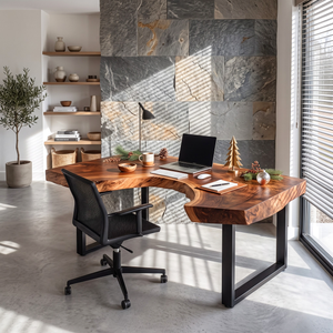 Sculpted Live Edge Solid Wood Desk For Home Office