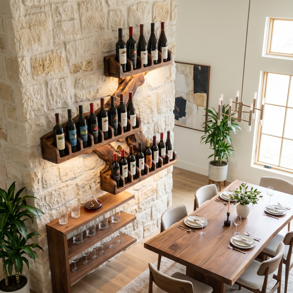 Organic Flow Solid Wood Wine Rack Wall Shelf