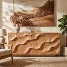 Sideboard Solid Wood with Sculptural Layered Dune Carved Doors for Living Room