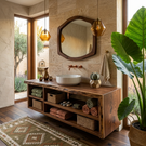 Solid Wood Bathroom Vanity with Open Storage and Vessel Sink
