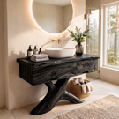 Bathroom Vanity Solid Wood with Root Pedestal and Drawer Storage