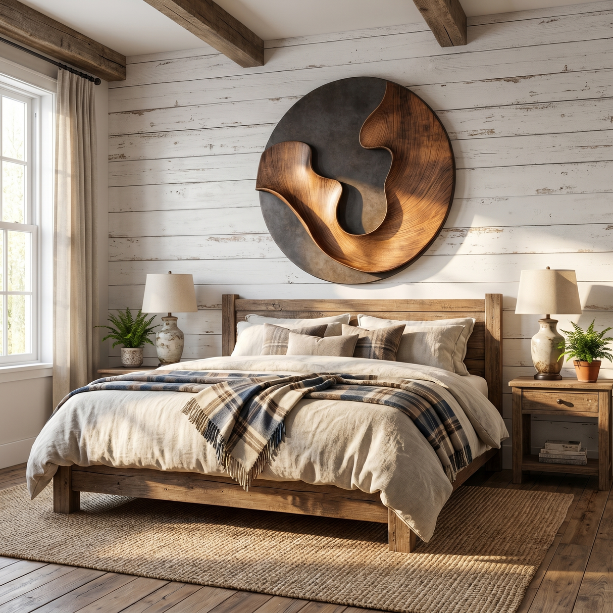 Abstract Round Wood Wall Sculpture with Interlocking Organic Forms