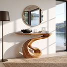 Organic Solid Wood Console Table with Sculptural S-Curve Base
