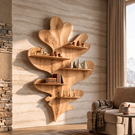 Sculptural Leaf Solid Wood Wall Shelf with Organic Botanical Display Design