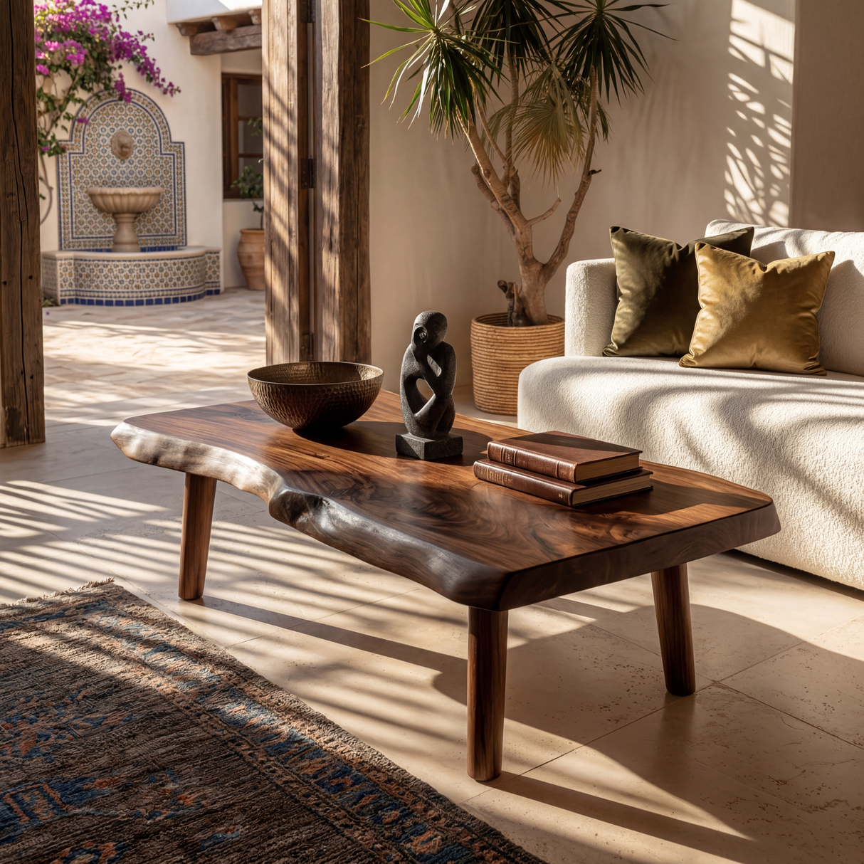 Solid Wood Coffee Table with Organic Live Edge Top