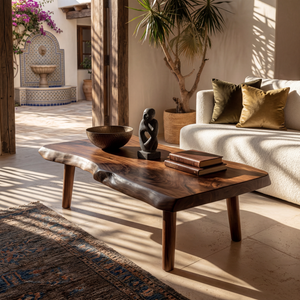 Solid Wood Coffee Table with Organic Live Edge Top