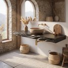 Live Edge Floating Wood Bathroom Vanity Shelf with Organic Grain Detail