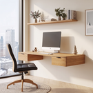 Wall Mounted Solid Wood Desk with Floating Drawers and Natural Wood Grain