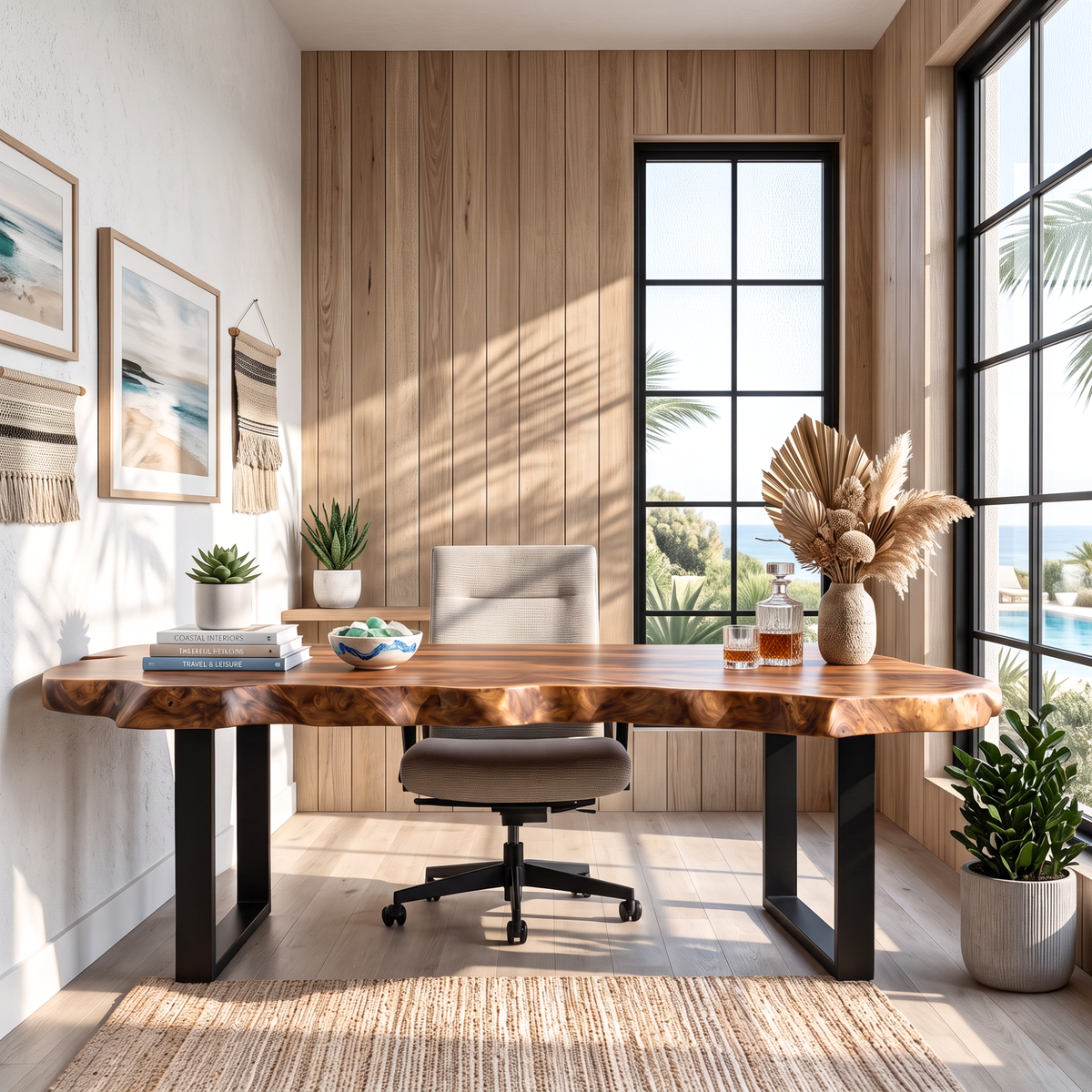 Natural Live Edge Solid Wood Desk For Home Office
