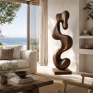 Handcrafted Solid Wood Serpentine Abstract Floor Sculpture