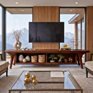 Solid Wood TV Cabinet with Open Shelving, Mediterranean Modern Media Console