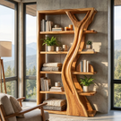 Handcrafted Solid Wood Tree Inspired Bookshelf for Organic Modern Interiors