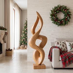 Handcrafted Abstract Twisted Solid Wood Sculpture for Modern Interior Decor
