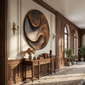Handcrafted Oval Wood Wall Sculpture with Flowing Carved Relief and Organic Grain Movement