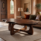Live Edge Solid Wood Coffee Table with Sculptural Open Base