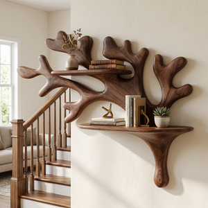 Handcrafted Solid Wood Coral Branch Wall Shelf for Bathroom Storage