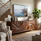 Solid Wood Four Door Media Sideboard with Sculpted Flow Front