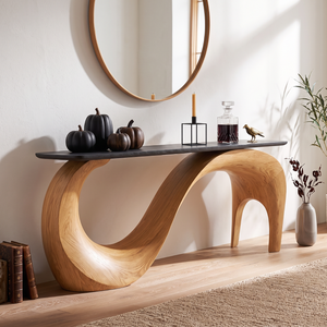 Sculptural Solid Wood Console Table with Flowing Arch Base