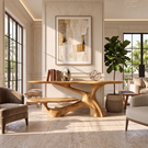 Console Table Solid Wood with Two Tier Shelf and Sculptural Branch Base
