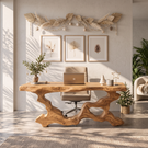 Live Edge Solid Wood Executive Desk with Sculptural Root Frame