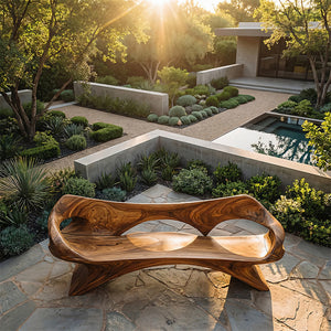 Organic Sculptural Solid Wood Bench Handcrafted Modern Art Bench