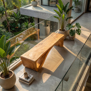 Handcrafted Organic Solid Wood Bench Sculptural Modern Minimalist Design
