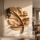 Tropical Leaf Solid Wood Wall Shelf with Sculptural Branch Display Design