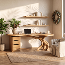 Live Edge Solid Wood Desk with Sculptural Tree Base and Three Drawer Storage