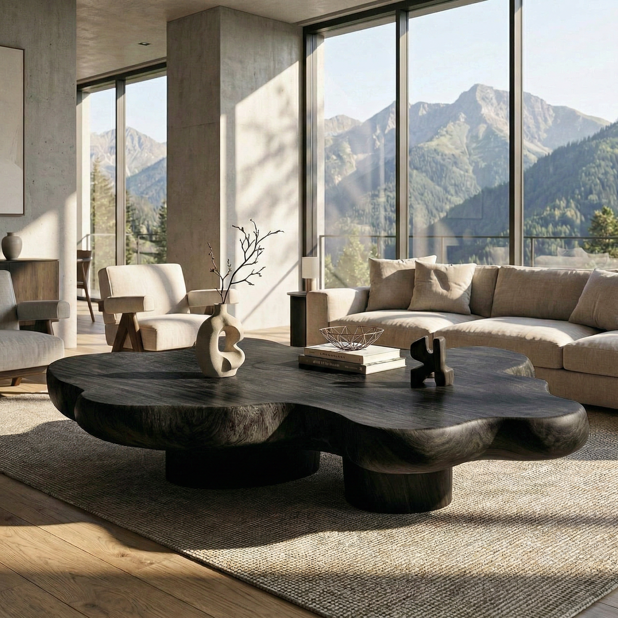 Solid Wood Organic Coffee Table for Modern Zen and Japandi Interiors