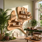 Ginkgo Leaf Solid Wood Wall Shelf with Sculptural Floating Shelves