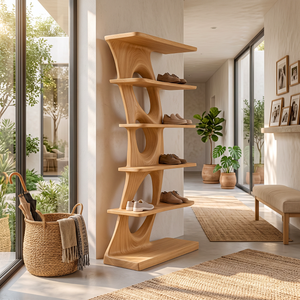 Shoe Cabinet Solid Wood Tall Open Shoe Storage Rack for Entryway Bedroom and Closet (Copy)