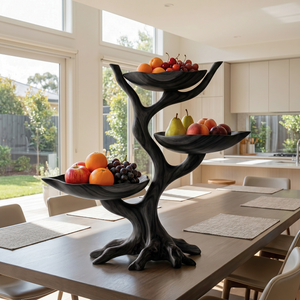 Solid Wood Tree-Shaped Fruit Stand with Triple Floating Bowl Trays