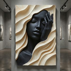 Handcrafted Solid Wood Wall Art with Abstract Female Portrait Relief
