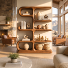 Organic Modern Wooden Bookshelf Sculptural Wall Display Shelf